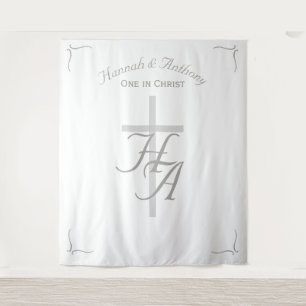 The Refined Catholic Silver & White Wedding Tapestry