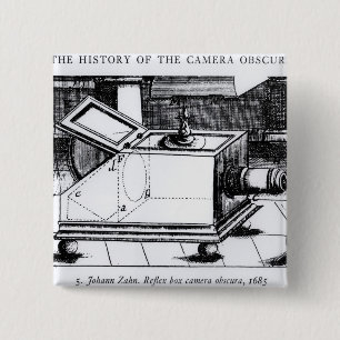 The reflex box camera obscura 15 cm square badge