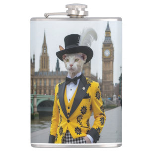 The Regal Sphynx in his dashing suit at Parliament Hip Flask