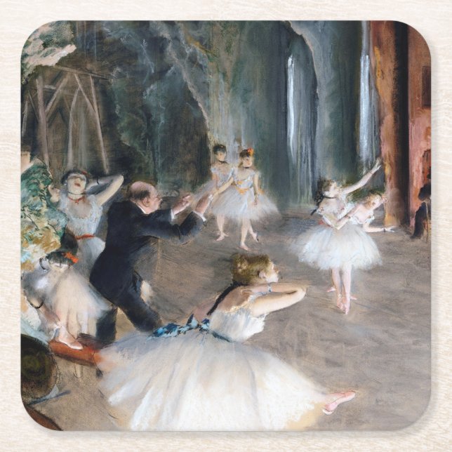 The Rehearsal Onstage, Edgar Degas Square Paper Coaster (Front)