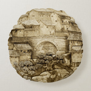 The relic of old Chinese cities in chongqing art,f Round Cushion