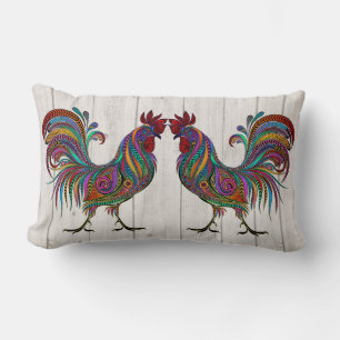 The Resplendent Rooster Lumbar Pillow - See Back