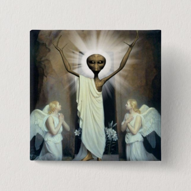 The Resurrection Of Alien Jesus 15 Cm Square Badge (Front)