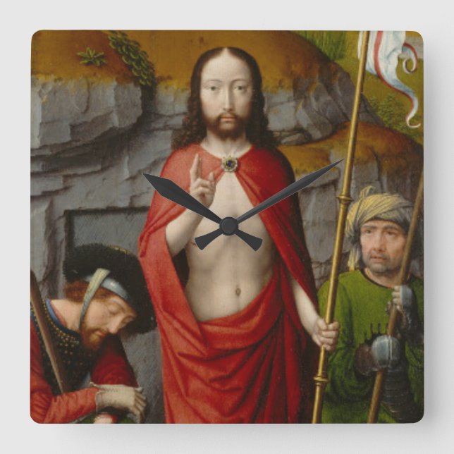 The Resurrection, with the Pilgrims of Emmaus Square Wall Clock (Front)