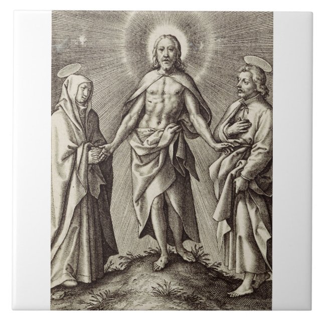 The Retreen Christ stands on a hill  Ceramic Tile (Front)