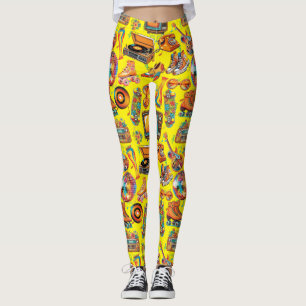 The Retro Beat Patternx4 B Yellow BG Leggings