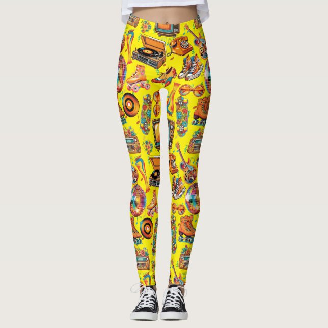 The Retro Beat Patternx4 B Yellow BG Leggings (Front)
