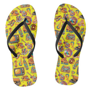 The Retro Beat Patternx4 B Yellow BG Thongs