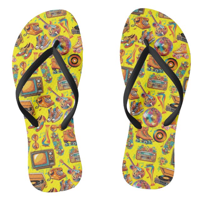 The Retro Beat Patternx4 B Yellow BG Thongs (Footbed)