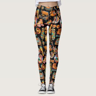 The Retro Beat Patternx4 Black BG Leggings