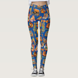 The Retro Beat Patternx4 Blue BG Leggings