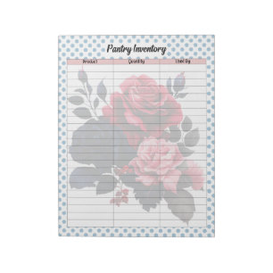 The Retro Pink and Blue Roses Fridge Inventory Lis Notepad