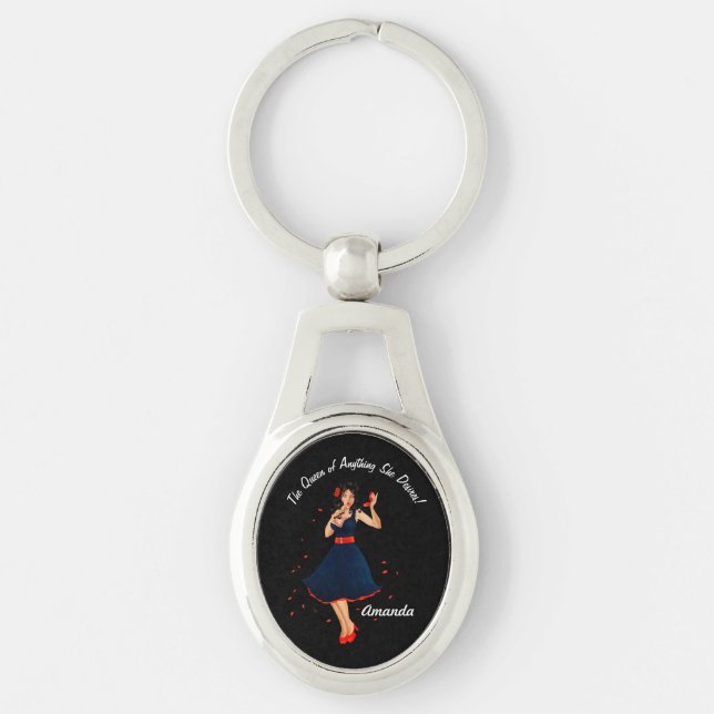 The Retro Queen of Anything She Desires. Editable. Key Ring (Front)