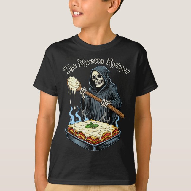 The Ricotta Reaper Funny Italian Halloween Lasagna T-Shirt (Front)