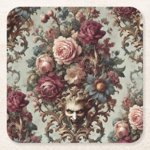 🌺 The Riot to Bloom – Gothic Baroque Floral  Square Paper Coaster