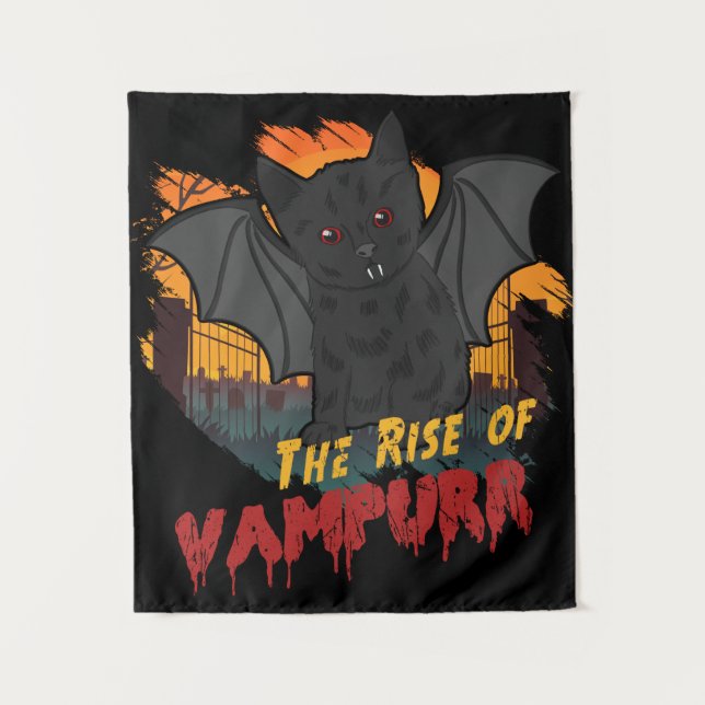 The Rise of Vampurr - Parody Cat Kitty Halloween Tapestry (Front)