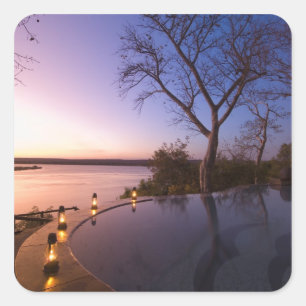 The River Club lodge, sunset on Zambesi River, Square Sticker