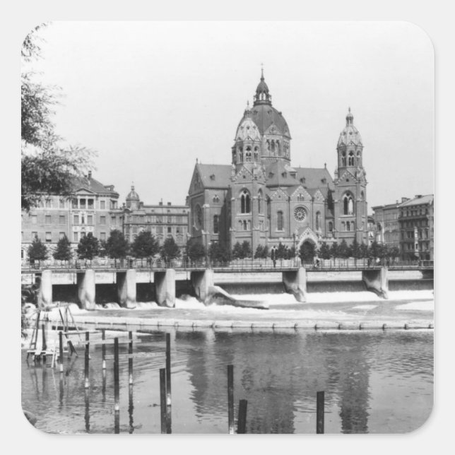The river Isar at Munich, c.1910 Square Sticker (Front)