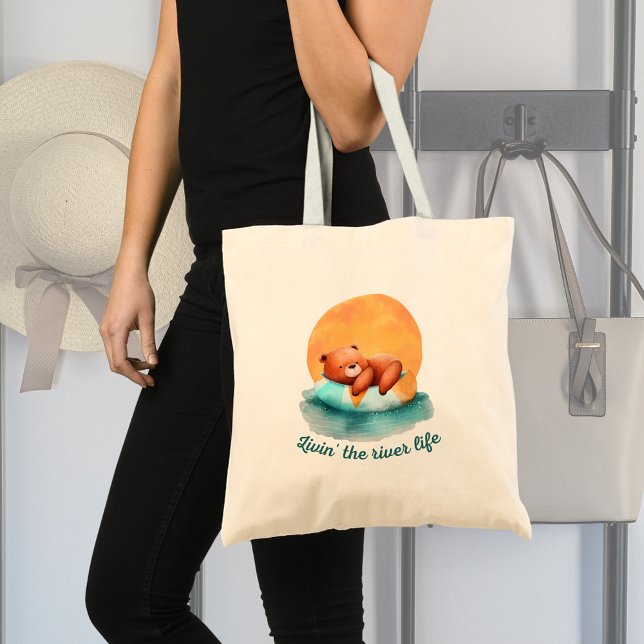 The River Life Bear | Cute Digital Art  Tote Bag (Check out the entire River Life Summer Vibes Collection!)