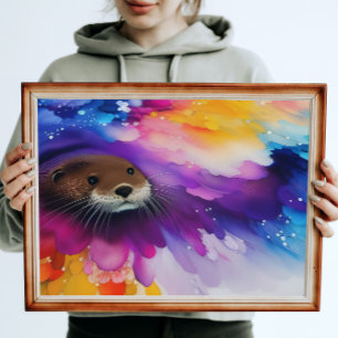 The River Otter Colorful Digital Painting Poster