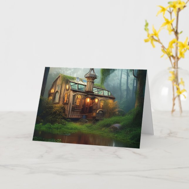 The River Workshop | Steampunk Greeting Card (Yellow Flower)