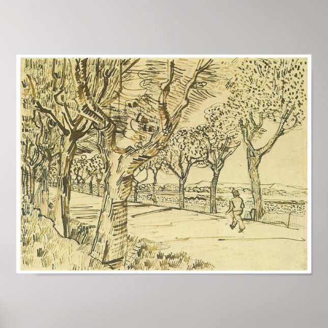 The Road to Tarascon with a Man Walking, Van Gogh Poster (Front)