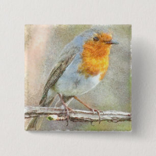 The Robin Is A Gabriel Watercolor 15 Cm Square Badge