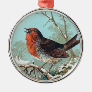 The Robin Vintage Bird Illustration Metal Tree Decoration