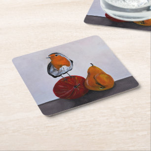 The Robin's Fleeting Visit Painting by Alfred Fox Square Paper Coaster
