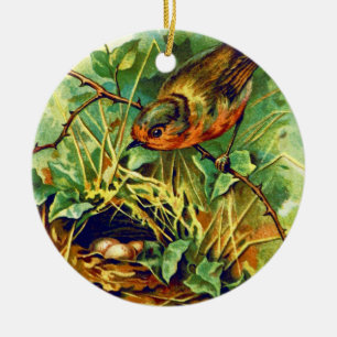 The Robin's Nest Vintage Illustration Ceramic Ornament