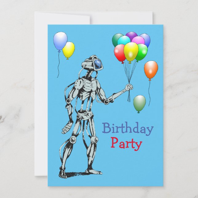The robot comes with the birthday balloons invitation (Front)