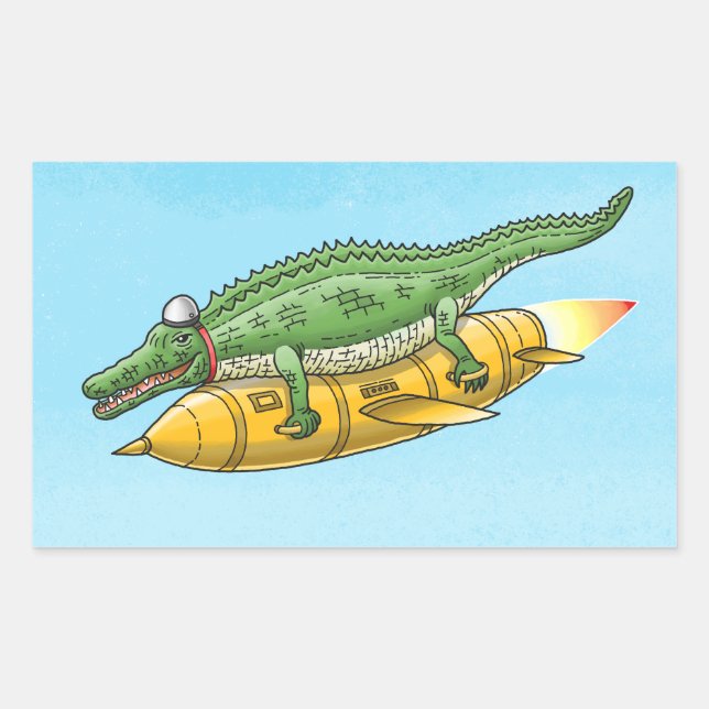 The Rocket Crocodile Rectangular Sticker (Front)