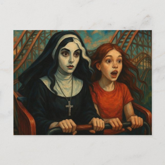 The Rollercoaster Ride Nun  and Child Postcard (Front)
