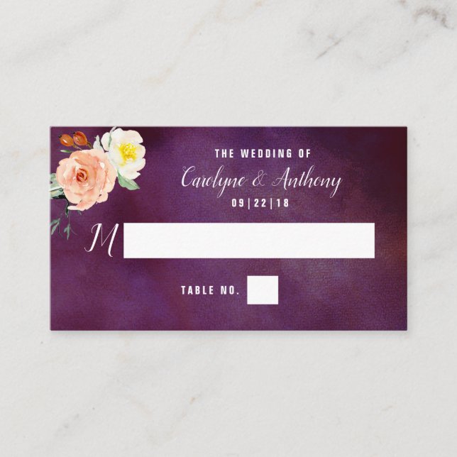 The Romance In Bloom Wedding Collection Place Card (Front)