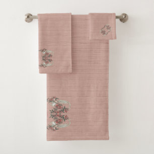 The Romance of Silk Peach w/ monogram  Bath Towel Set