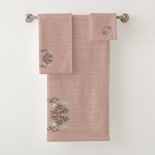 The Romance of Silk Peach w/ monogram  Bath Towel Set (Insitu)