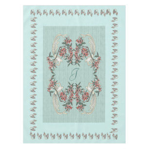 The Romance of Silk w/ Monogram 52" x 70" Aqua Tablecloth