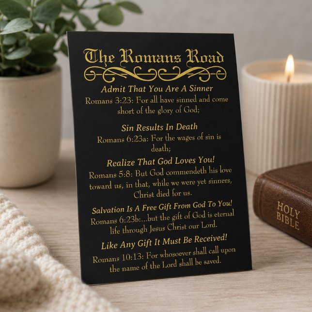 The Romans Road Sinner's Prayer Card (The gold foil effect is simulated in the artwork, no metal is used in this product.)