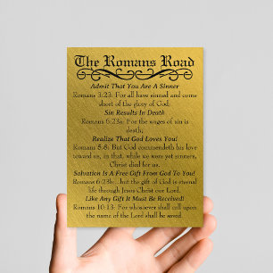 The Romans Road Sinner's Prayer Gold Black Postcard