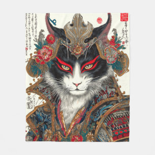 The Ronin Cat Ukiyo-e Samurai Warrior Fleece Blanket
