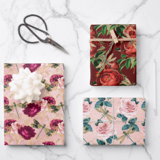 The Rose and Dragonfly Series (Design 2) Wrapping Paper Sheet
