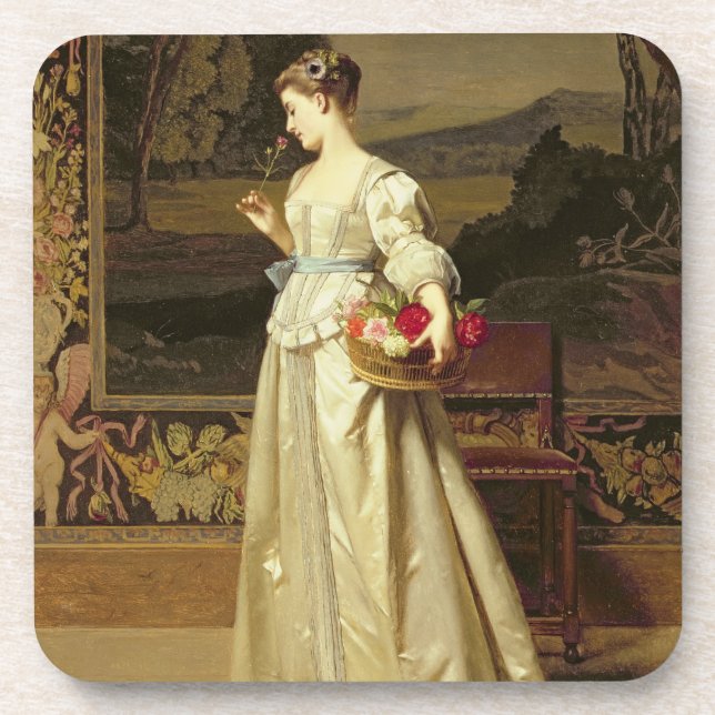 The Rose Basket (oil on panel) Coaster (Front)