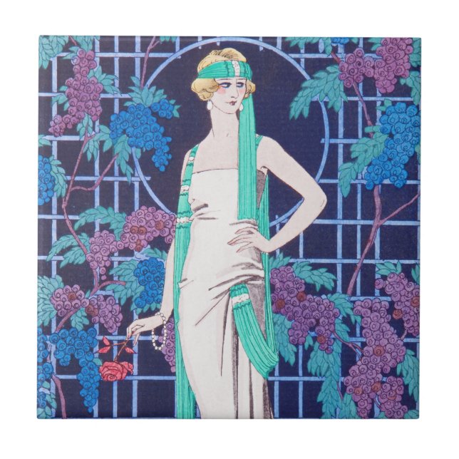The Roses and the Night Art Deco Tile (Front)