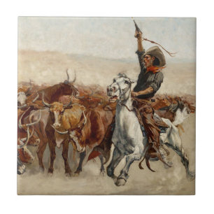 The Roundup Western Art by Frederic Remington Ceramic Tile