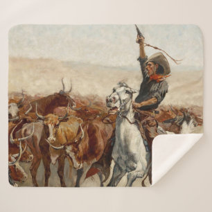 The Roundup Western Art by Frederic Remington Sherpa Blanket