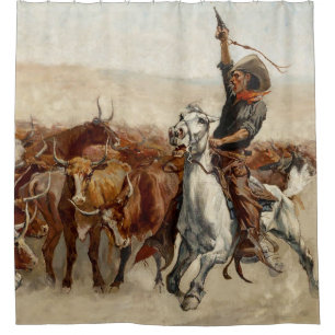 The Roundup Western Art by Frederic Remington Shower Curtain