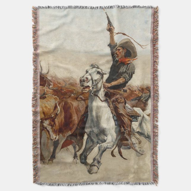 The Roundup Western Art by Frederic Remington Throw Blanket (Front Vertical)