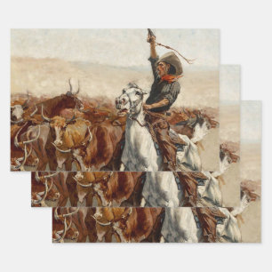 The Roundup Western Art by Frederic Remington Wrapping Paper Sheet