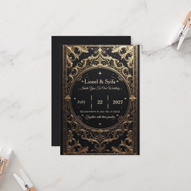 The Royal Choice: "Royal Baroque Wedding Invitatio Invitation (Front/Back In Situ)