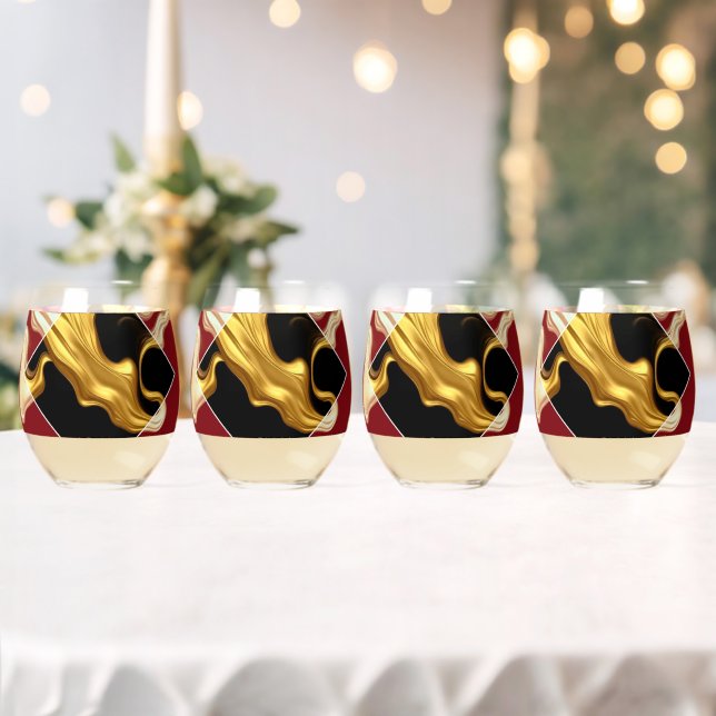 The Royal Flow Regal Crimson & Gold Luxury Achempo Stemless Wine Glass (Insitu (Wedding))